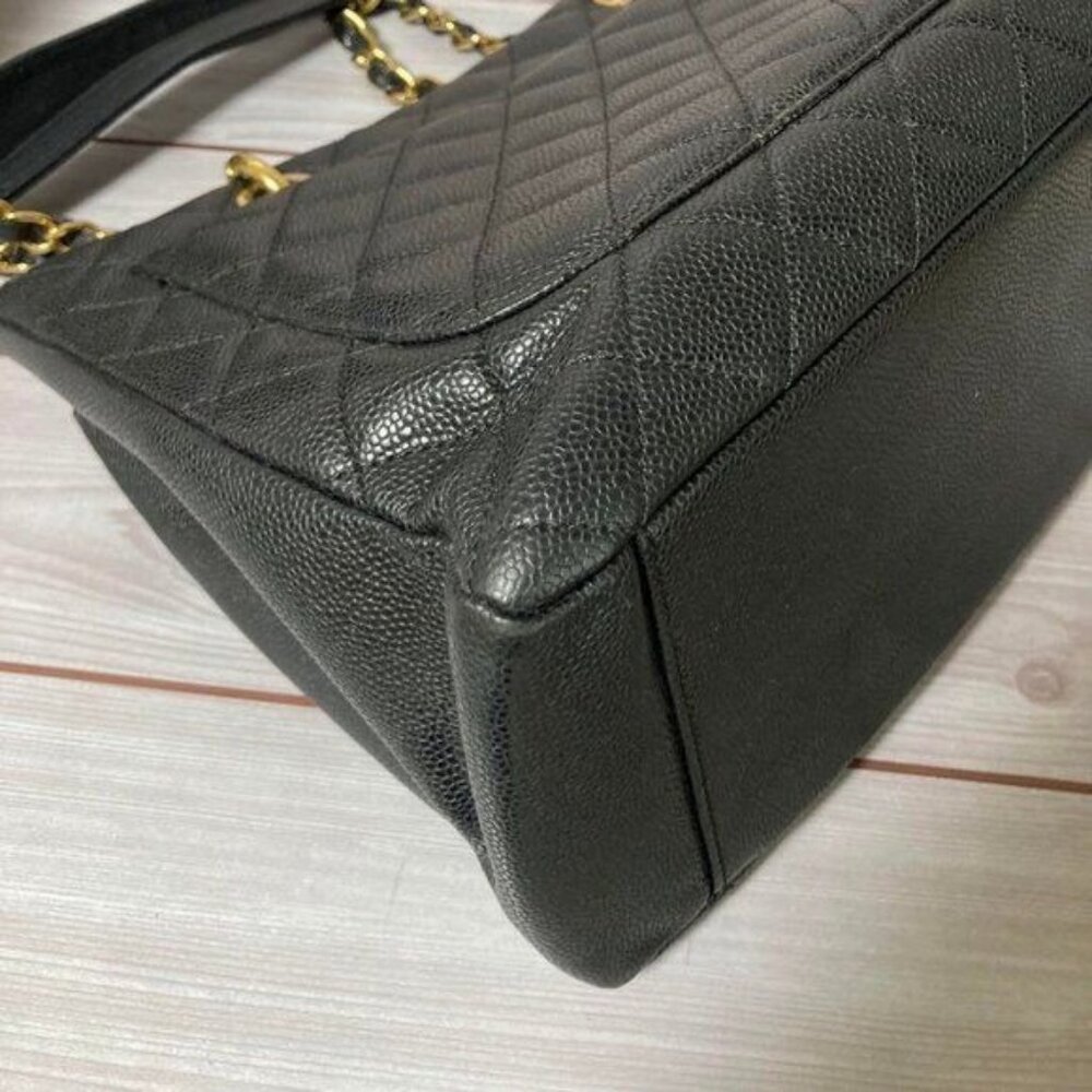 Authentic Chanel GST Caviar Grand Shopping Tote Quilted Shoulder Bag Black Chain - Picture 10 of 16